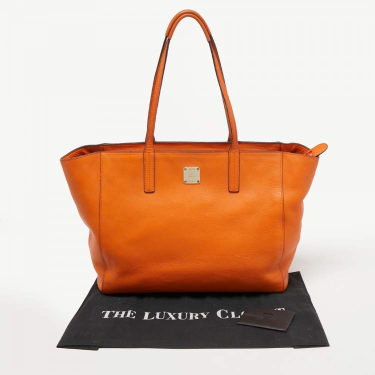 Pre Owned MCM Orange Leather Zip Shopper Tote