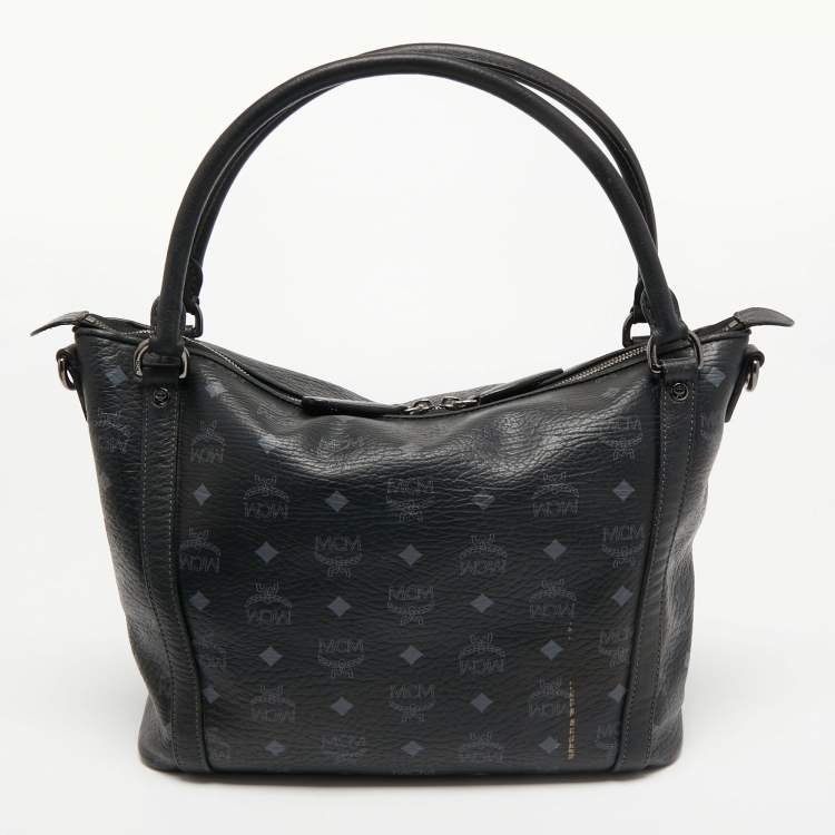 Pre Owned MCM Black Visetos Coated Canvas and Leather Zip Shoulder Bag