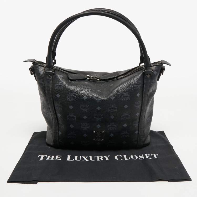 Pre Owned MCM Black Visetos Coated Canvas and Leather Zip Shoulder Bag
