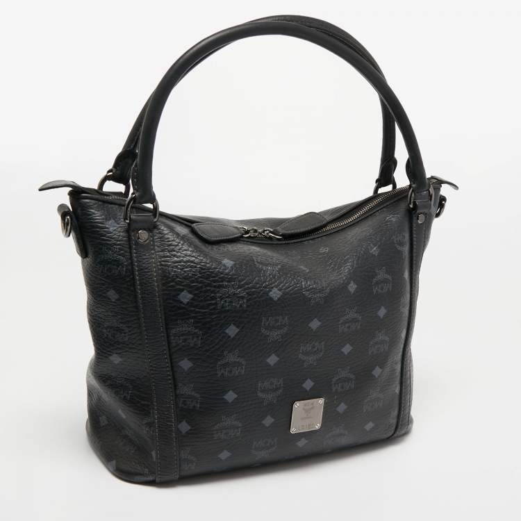 Pre Owned MCM Black Visetos Coated Canvas and Leather Zip Shoulder Bag