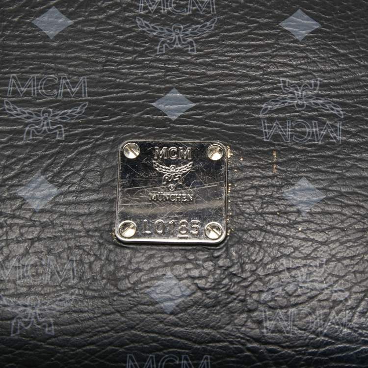 Pre Owned MCM Black Visetos Coated Canvas and Leather Zip Shoulder Bag