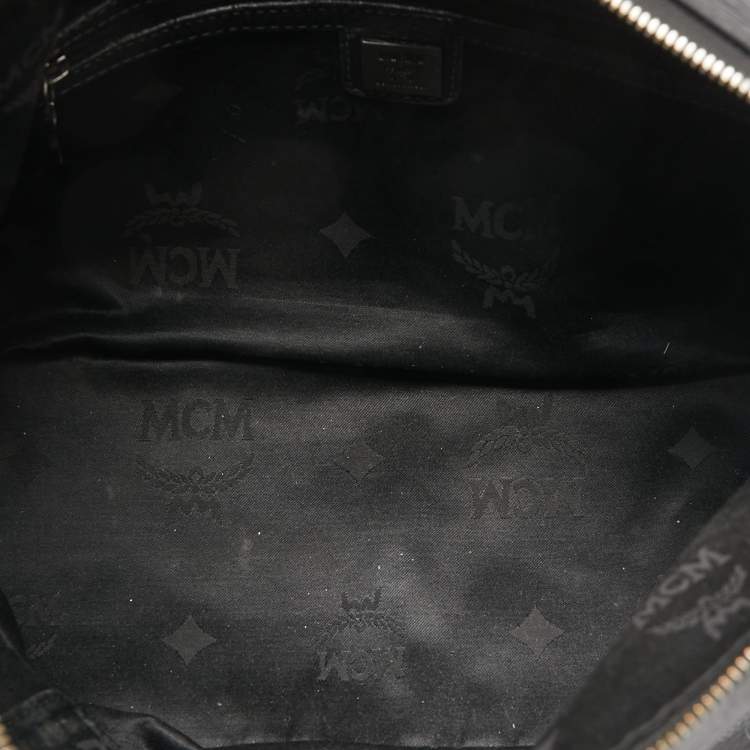 Pre Owned MCM Black Visetos Coated Canvas and Leather Zip Shoulder Bag
