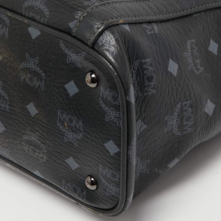 Pre Owned MCM Black Visetos Coated Canvas and Leather Zip Shoulder Bag