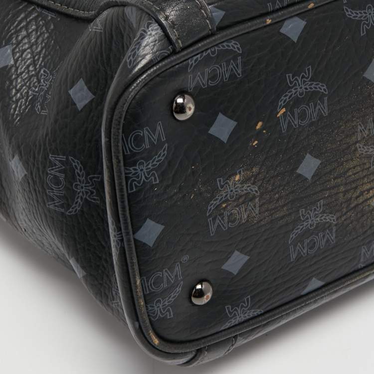 Pre Owned MCM Black Visetos Coated Canvas and Leather Zip Shoulder Bag