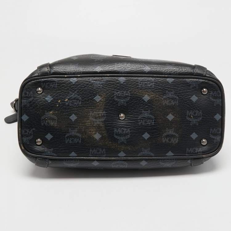 Pre Owned MCM Black Visetos Coated Canvas and Leather Zip Shoulder Bag