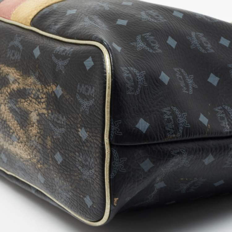Pre Owned MCM Black Visetos Coated Canvas and Leather Princess Lion Shopper Tote
