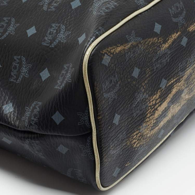 Pre Owned MCM Black Visetos Coated Canvas and Leather Princess Lion Shopper Tote