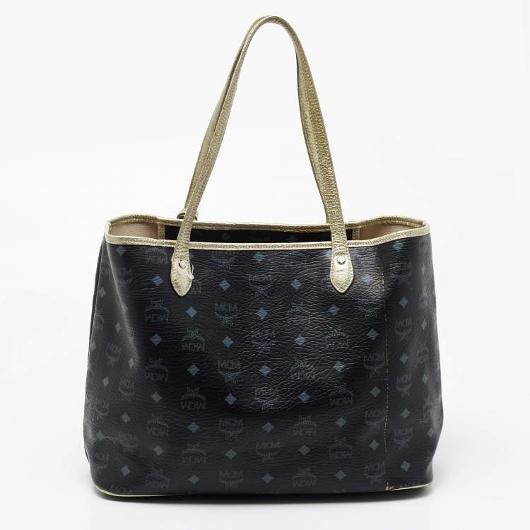 Pre Owned MCM Black Visetos Coated Canvas and Leather Princess Lion Shopper Tote