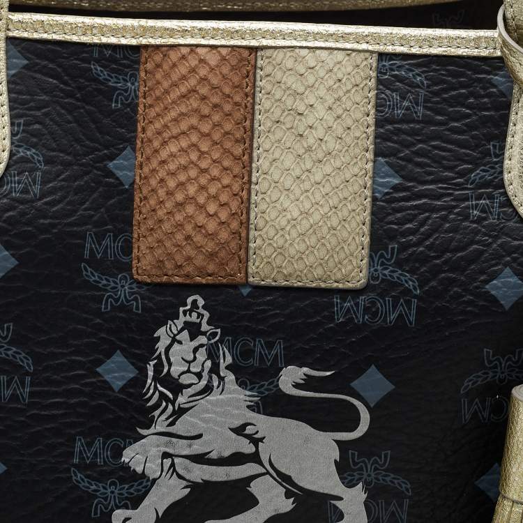 Pre Owned MCM Black Visetos Coated Canvas and Leather Princess Lion Shopper Tote