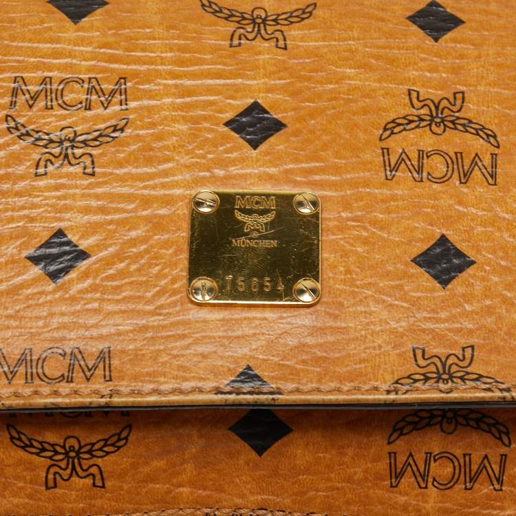 Pre Owned MCM Tan/Orange Visetos Coated Canvas and Leather Chain Crossbody Bag