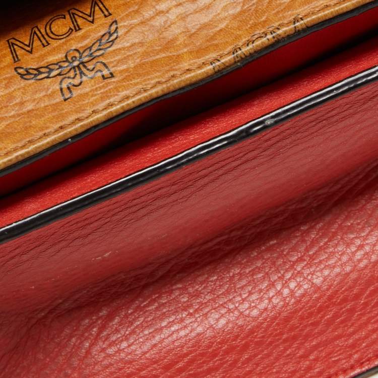 Pre Owned MCM Tan/Orange Visetos Coated Canvas and Leather Chain Crossbody Bag