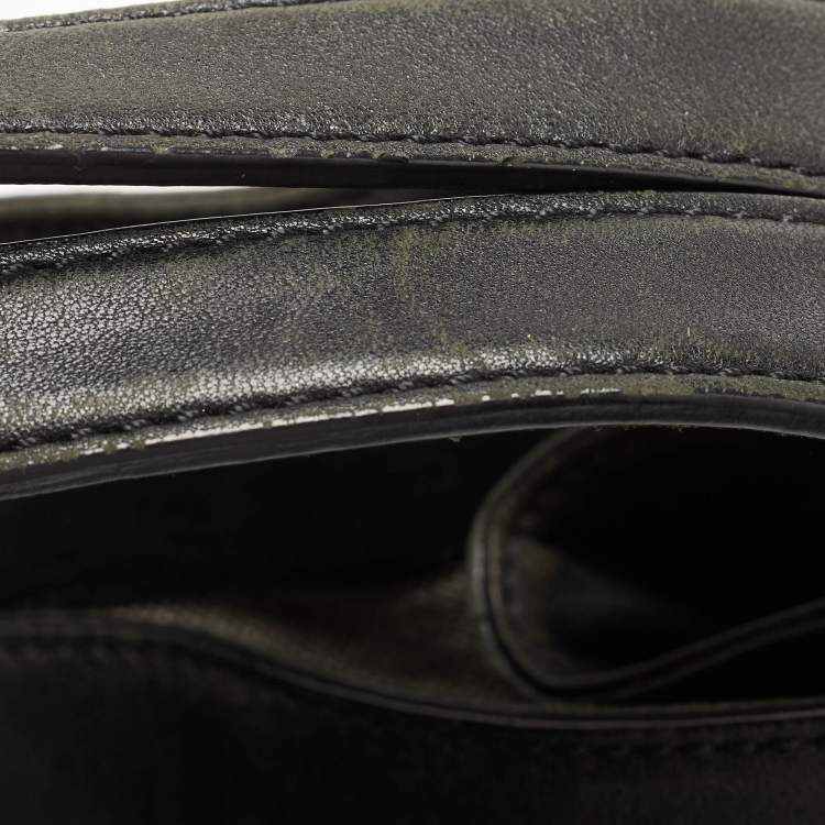 Pre Owned MCM Black Leather Logo Charm Shoulder Bag
