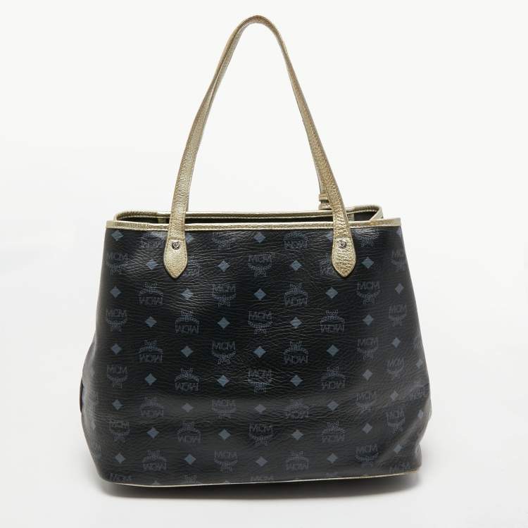 Pre Owned MCM Black Visetos Coated Canvas and Leather Princess Lion Shopper Tote