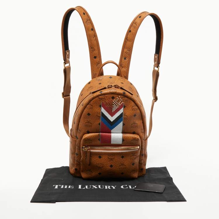 Pre Owned MCM Cognac Visetos Coated Canvas Small Stark Backpack