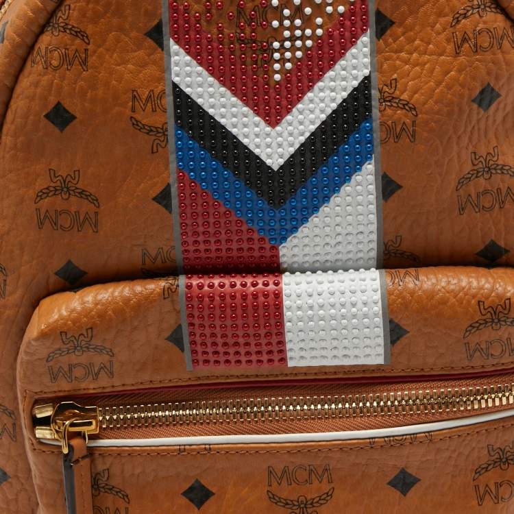 Pre Owned MCM Cognac Visetos Coated Canvas Small Stark Backpack