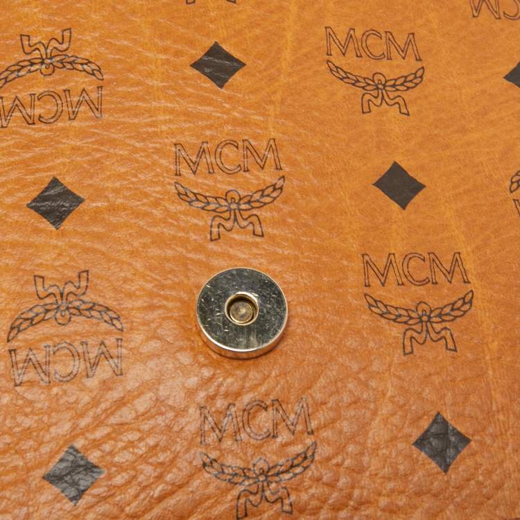 Pre Owned MCM Cognac Visetos Coated Canvas and Leather Flap Crossbody Bag