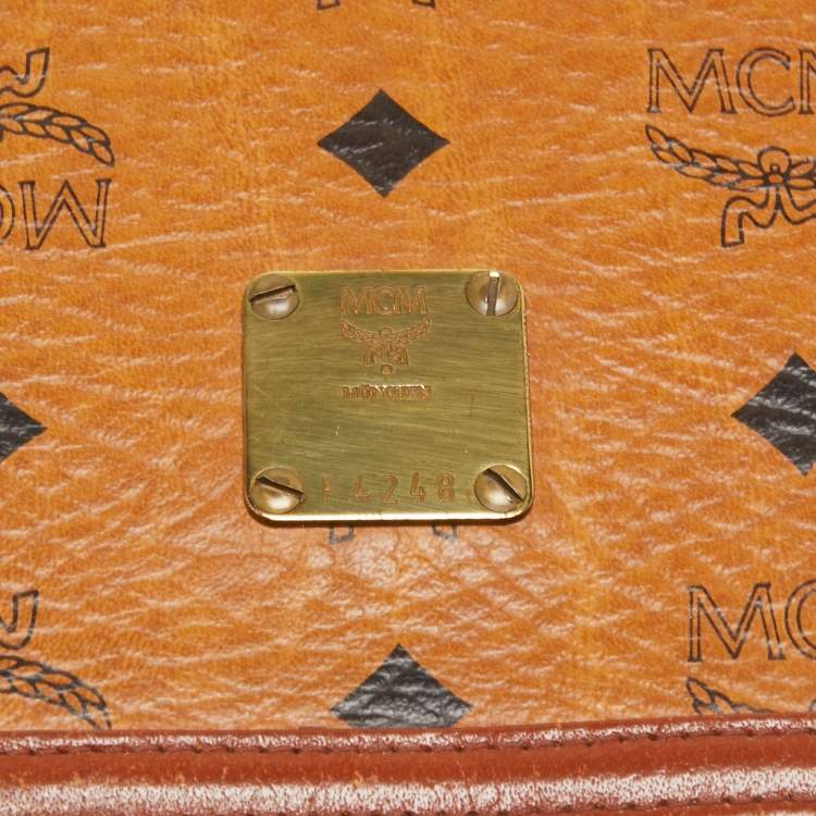 Pre Owned MCM Cognac Visetos Coated Canvas and Leather Flap Crossbody Bag