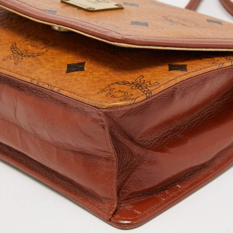 Pre Owned MCM Cognac Visetos Coated Canvas and Leather Flap Crossbody Bag