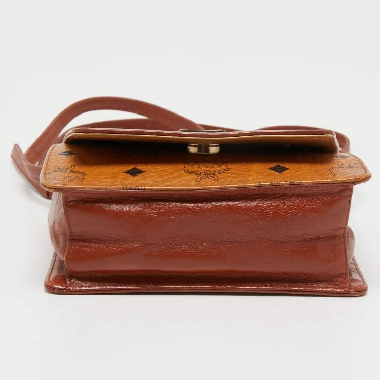 Pre Owned MCM Cognac Visetos Coated Canvas and Leather Flap Crossbody Bag