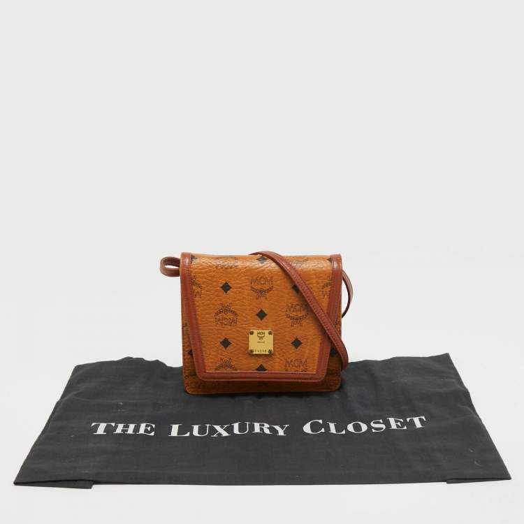 Pre Owned MCM Cognac Visetos Coated Canvas and Leather Flap Crossbody Bag