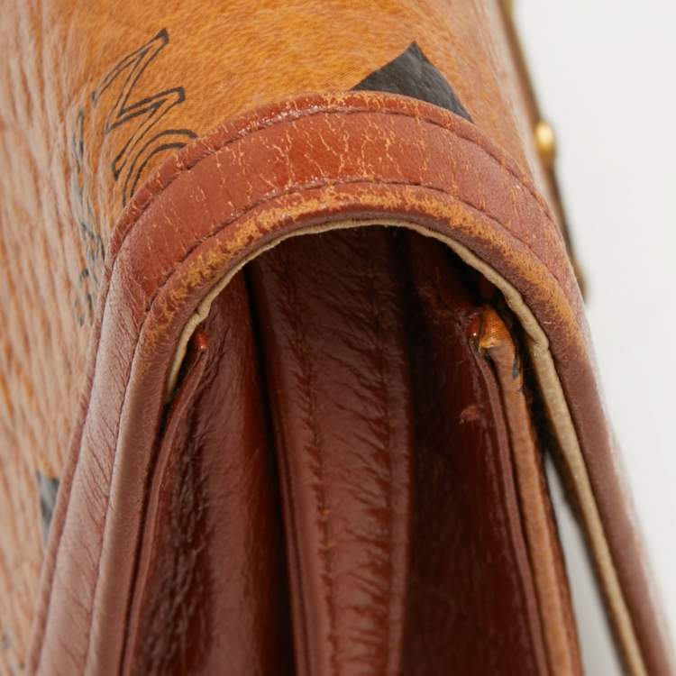 Pre Owned MCM Cognac Visetos Coated Canvas and Leather Flap Crossbody Bag
