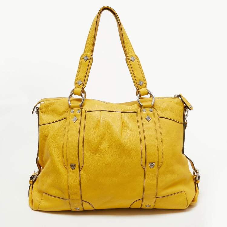 Pre Owned MCM Yellow Leather Zip Tassel Shoulder Bag