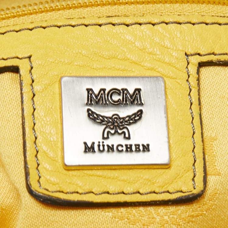 Pre Owned MCM Yellow Leather Zip Tassel Shoulder Bag