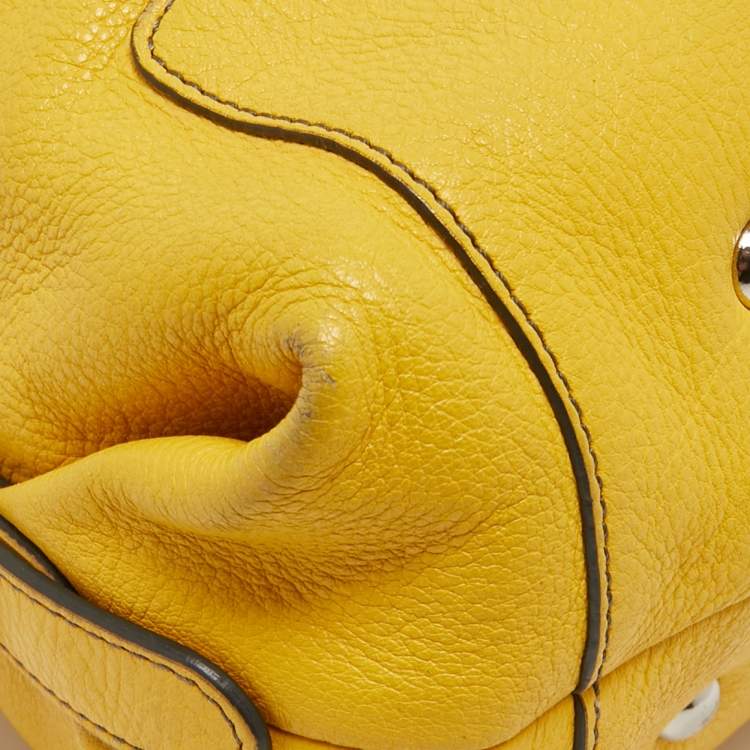 Pre Owned MCM Yellow Leather Zip Tassel Shoulder Bag