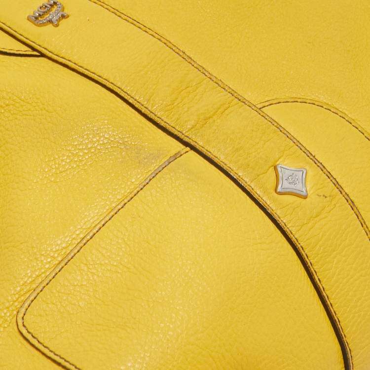 Pre Owned MCM Yellow Leather Zip Tassel Shoulder Bag
