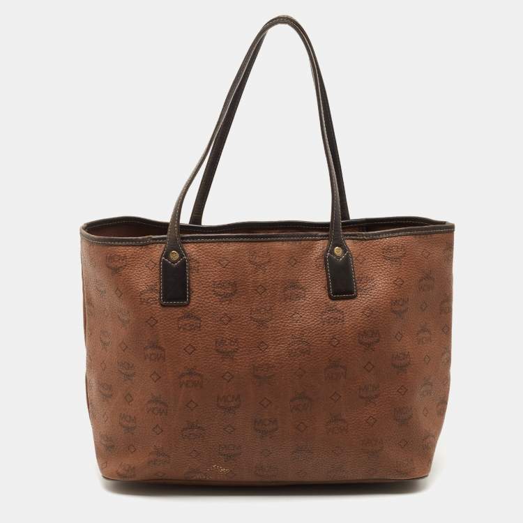 Pre Owned MCM Brown/Black Visetos Coated Canvas and Leather Open Tote