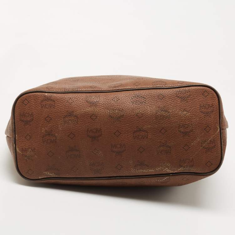 Pre Owned MCM Brown/Black Visetos Coated Canvas and Leather Open Tote