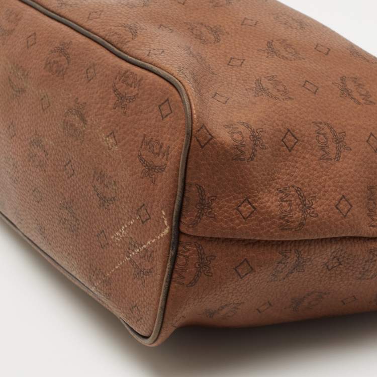 Pre Owned MCM Brown/Black Visetos Coated Canvas and Leather Open Tote