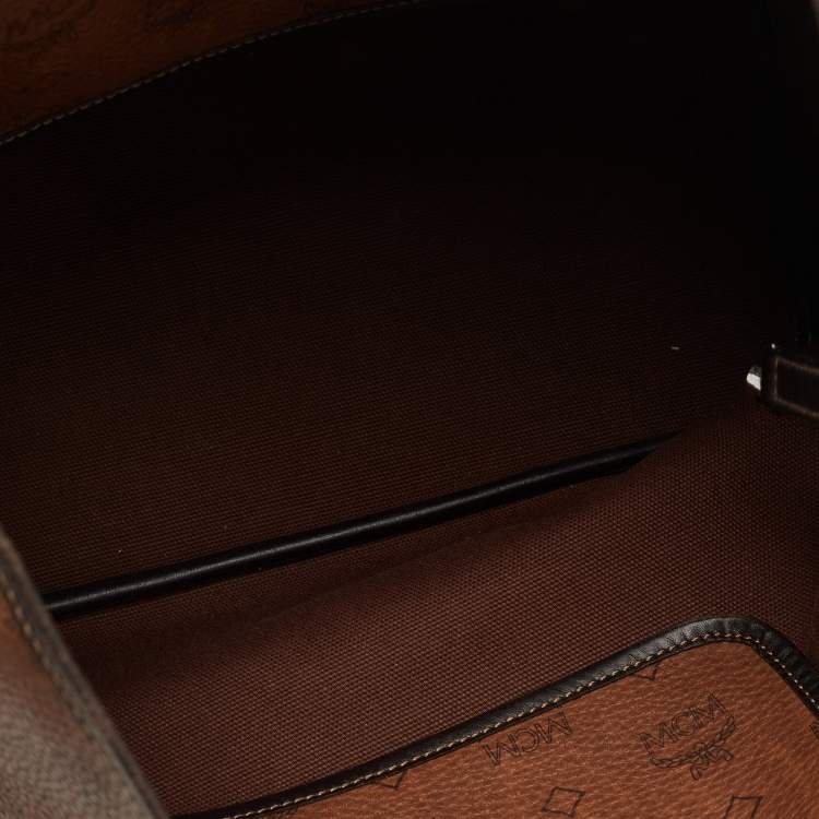 Pre Owned MCM Brown/Black Visetos Coated Canvas and Leather Open Tote