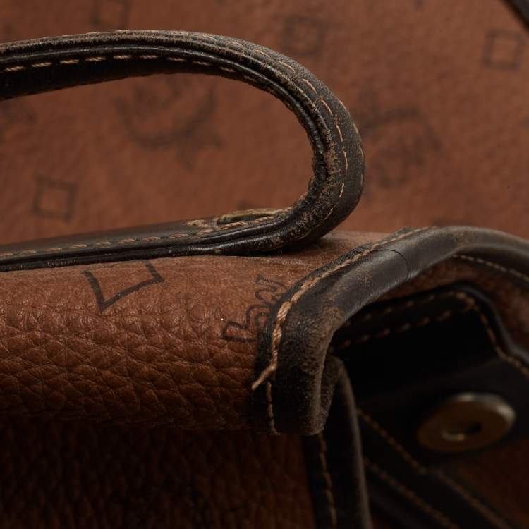 Pre Owned MCM Brown/Black Visetos Coated Canvas and Leather Open Tote