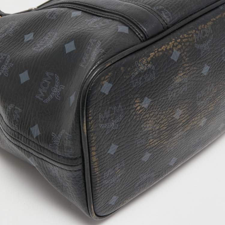 مملوكة مسبقًا MCM Black Visetos Coated Canvas and Leather Tote