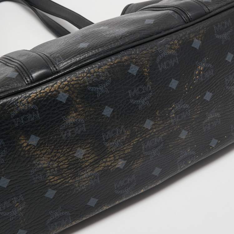 مملوكة مسبقًا MCM Black Visetos Coated Canvas and Leather Tote