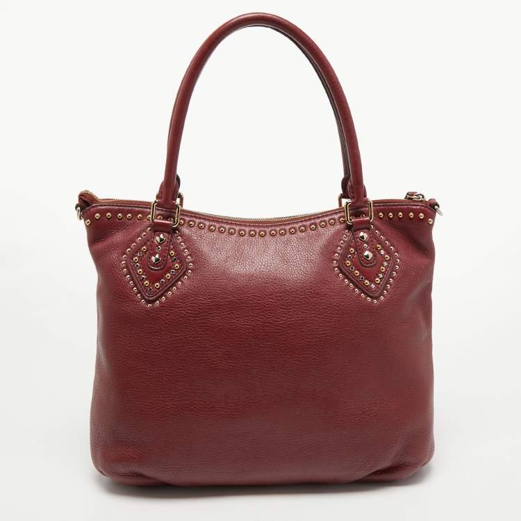 Pre Owned MCM Red Studded Leather Zip Hobo