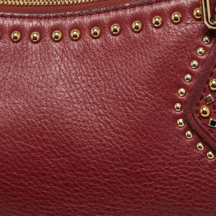 Pre Owned MCM Red Studded Leather Zip Hobo
