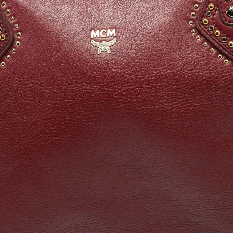Pre Owned MCM Red Studded Leather Zip Hobo