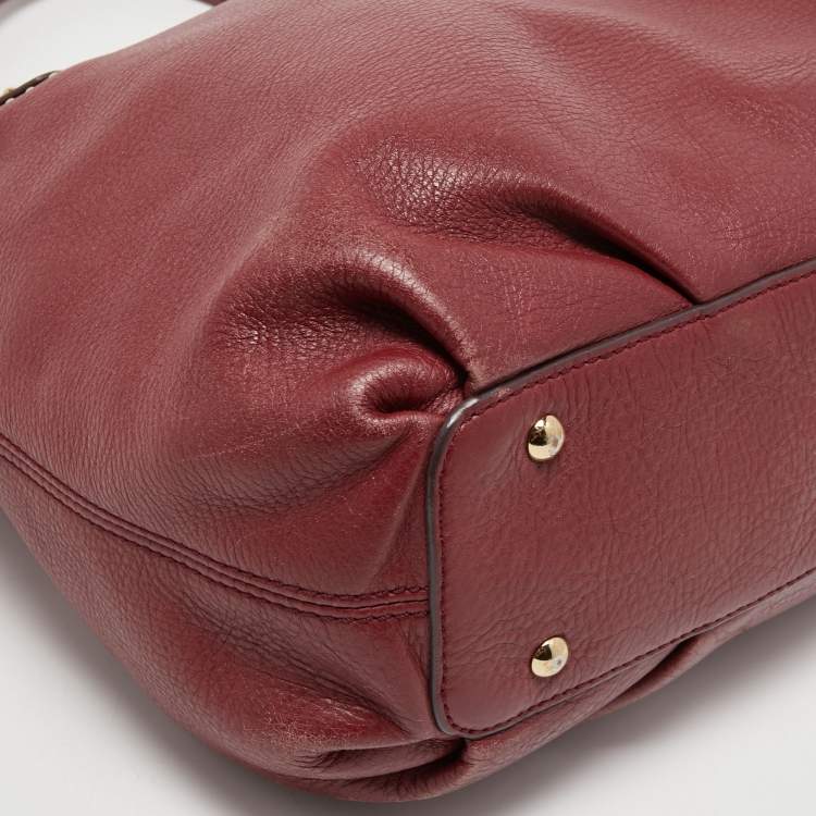 Pre Owned MCM Red Studded Leather Zip Hobo