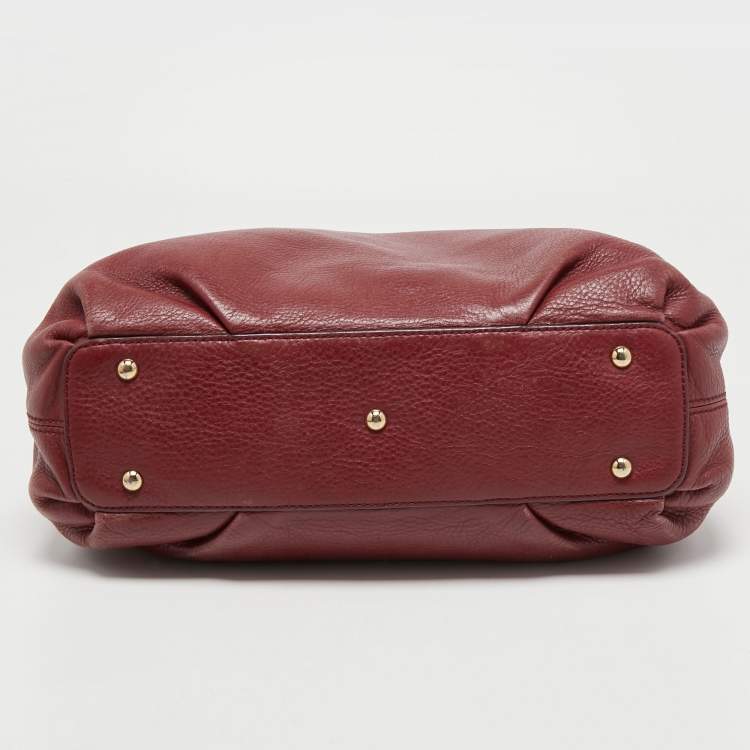 Pre Owned MCM Red Studded Leather Zip Hobo