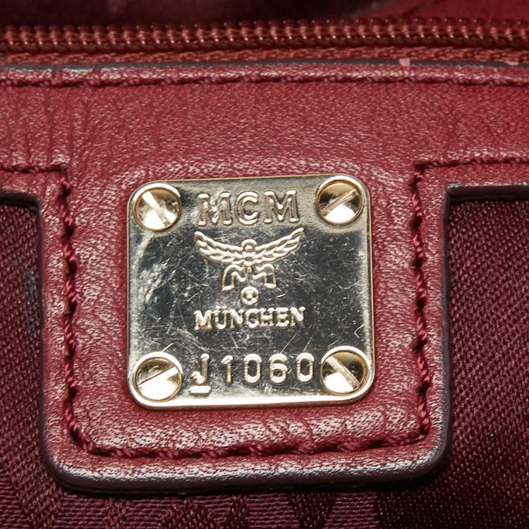 Pre Owned MCM Red Studded Leather Zip Hobo