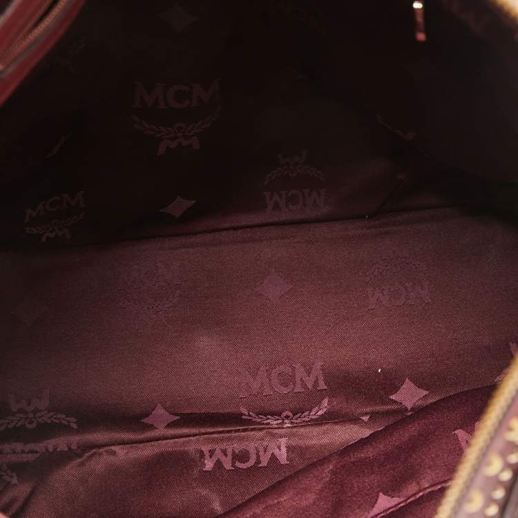 Pre Owned MCM Red Studded Leather Zip Hobo