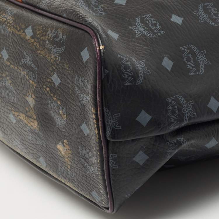 Pre Owned MCM Black Visetos Coated Canvas and Leather Princess Lion Shopper Tote