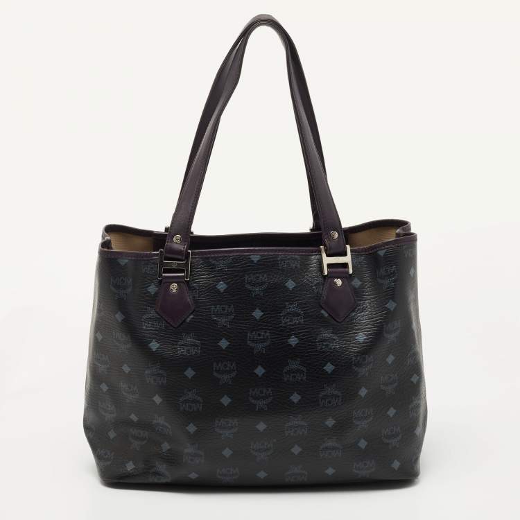 Pre Owned MCM Black Visetos Coated Canvas and Leather Princess Lion Shopper Tote