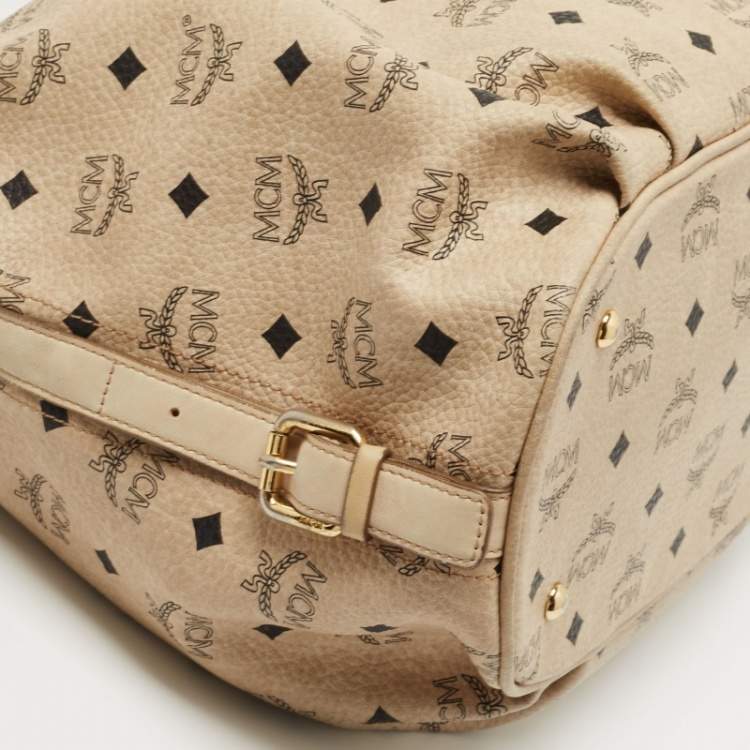 Pre Owned MCM Beige Visetos Coated Canvas and Leather Lock Shoulder Bag