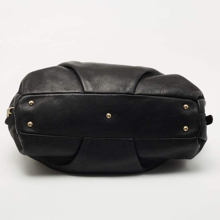 Pre Owned MCM Black Monogram Leather Top Zip Tote