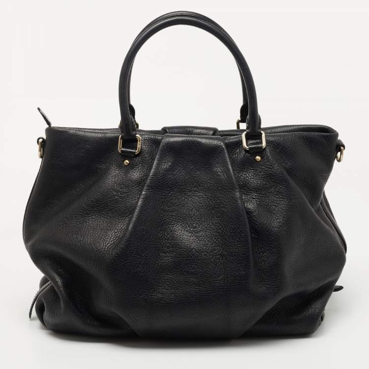 Pre Owned MCM Black Monogram Leather Top Zip Tote