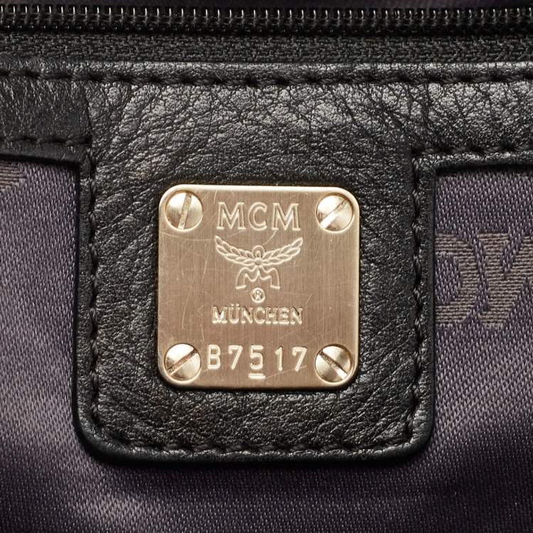 Pre Owned MCM Black Monogram Leather Top Zip Tote