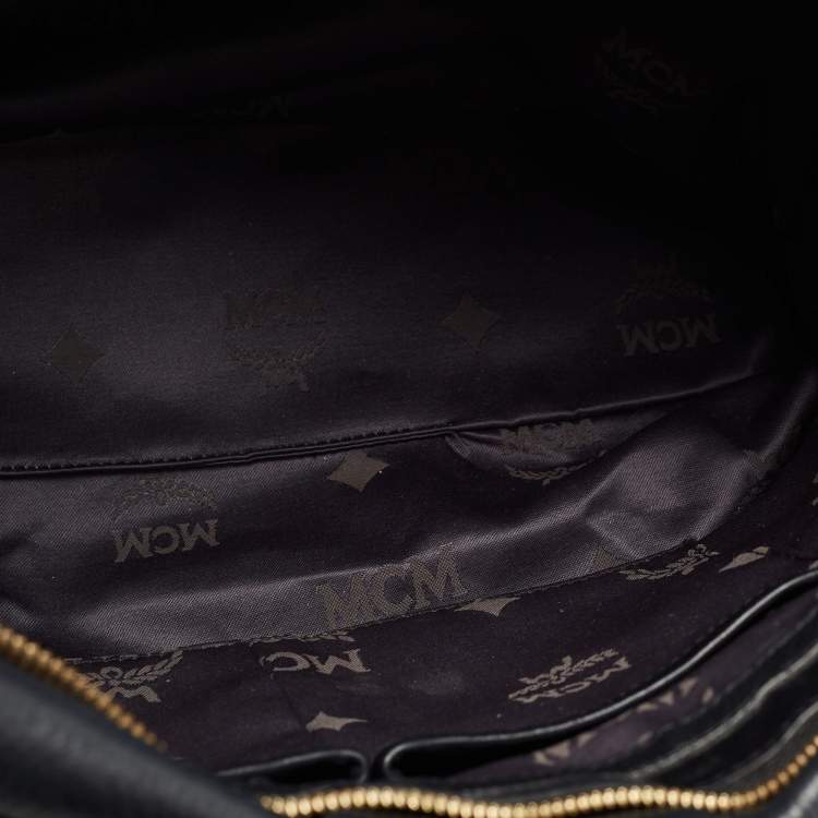 Pre Owned MCM Black Monogram Leather Top Zip Tote